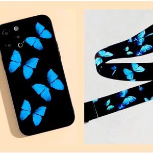 iPhone 12 case with matching butterfly landyard/keychain.